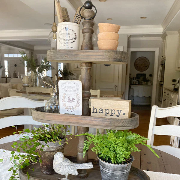 TALL Three Tier Oblong Wooden Tiered Tray