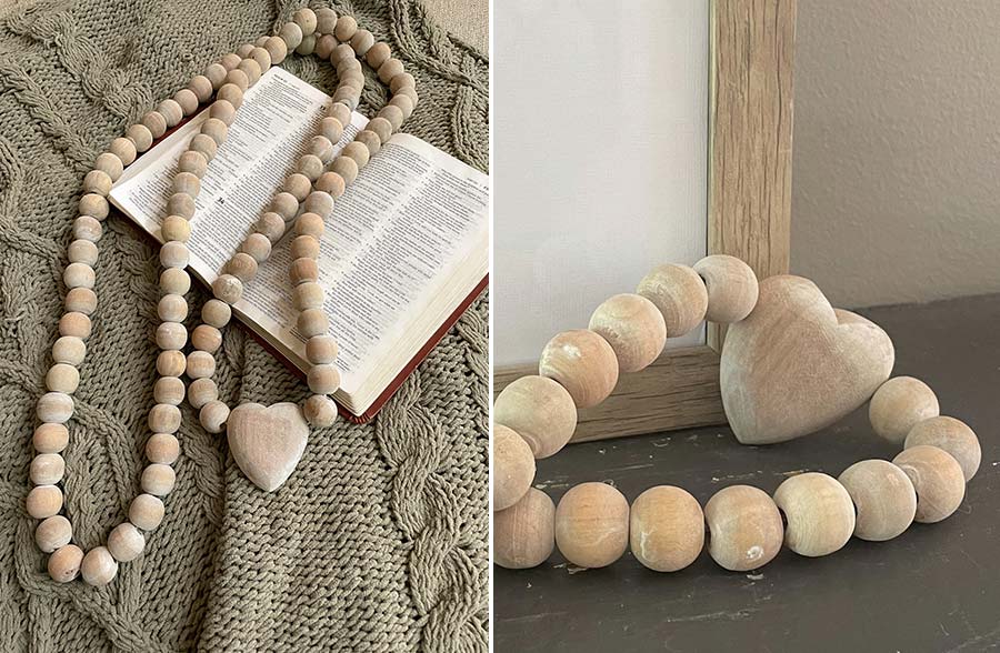 LONG Chunky Wooden Bead Heart Garland