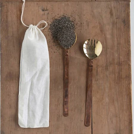 Brass Salad Servers in Drawstring Bag, Set of 2