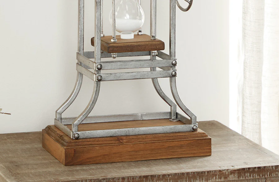 Industrial Standing Clock With Hourglass