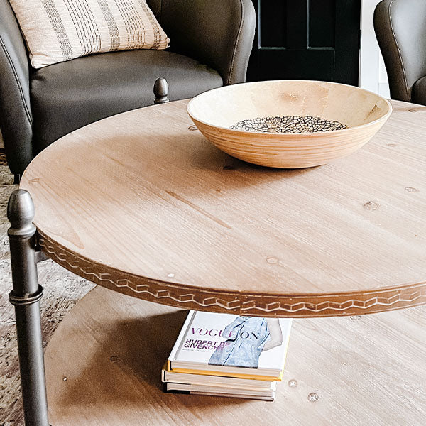Round Wooden and Iron Coffee Table