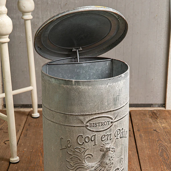 Galvanized Rooster Flip Lid Waste Bin