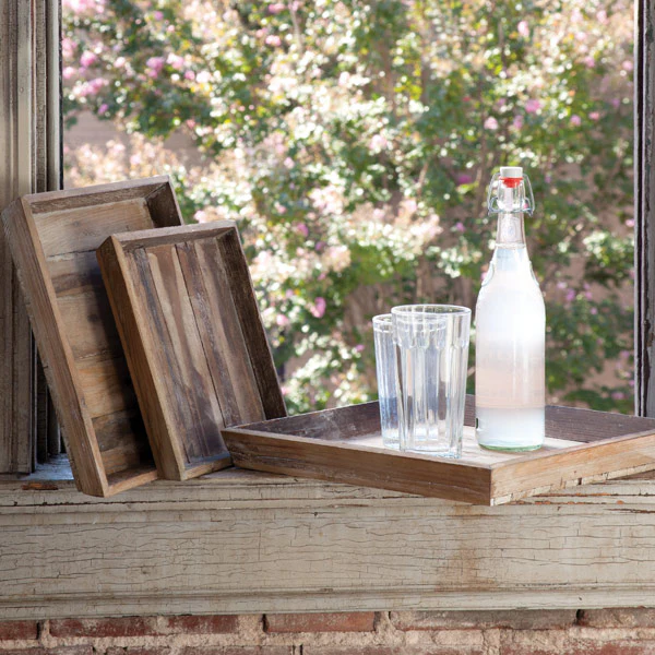 Square Reclaimed Wood Trays  Set of 3