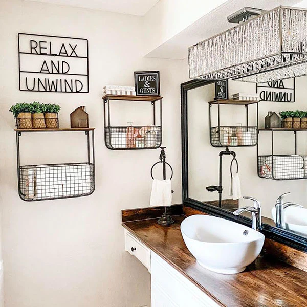 Wire Produce Wall Basket with Shelf, Set of 2