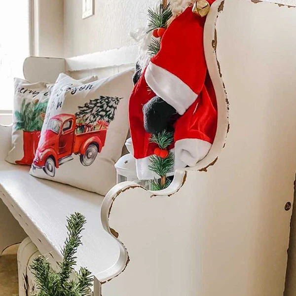 Distressed Ivory Pew Bench