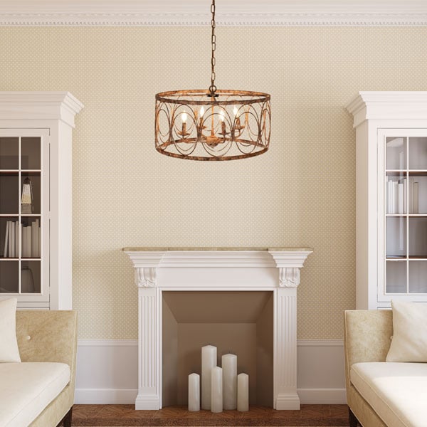 HUGE Distressed Rustic Drum Cage Chandelier