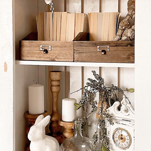 Stackable Vintage Wooden Decorative Storage Boxes, Set of 4