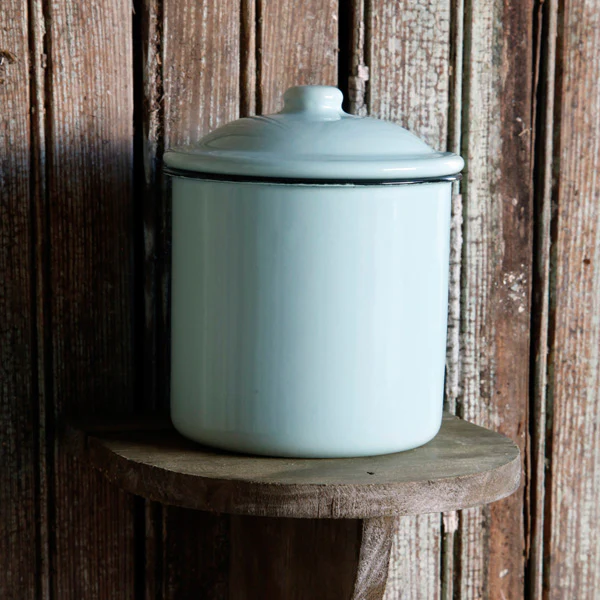 Eggshell Blue Enamelware Canister