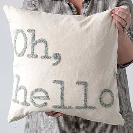 Oh Hello Embroidered Throw Pillow