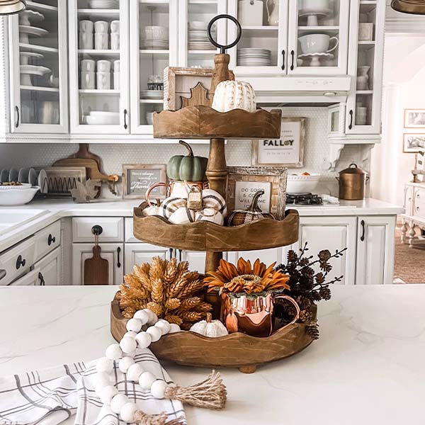 Wood Three Tier Round Serving Tray