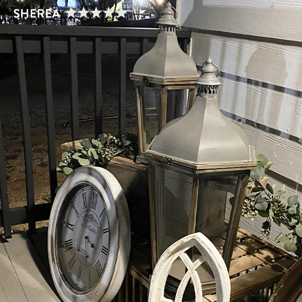 Wood and Galvanized Metal Lanterns, Set of 3