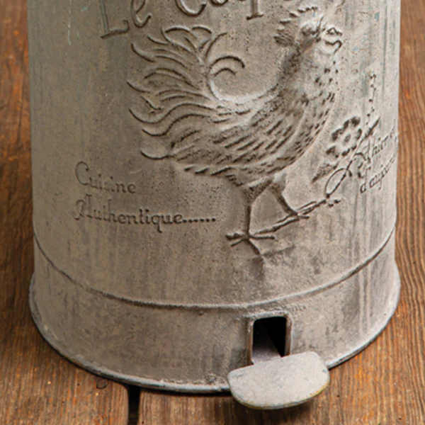 Galvanized Rooster Flip Lid Waste Bin