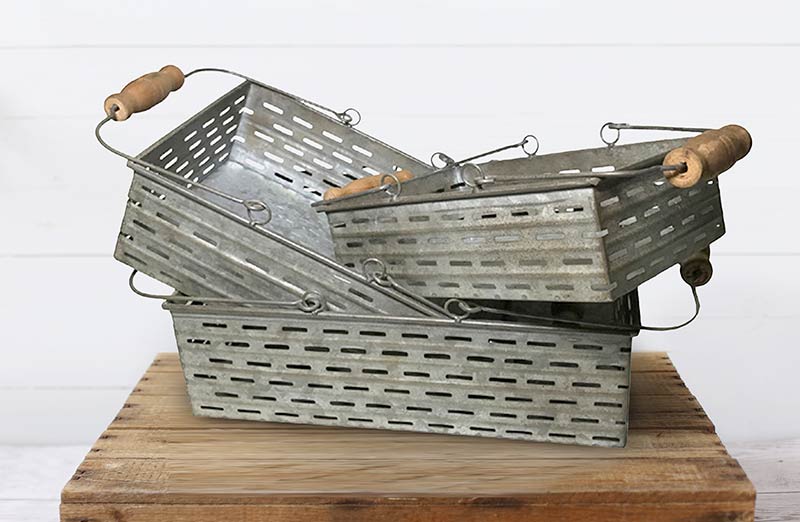 Metal Olive Harvesting Baskets  Set of 3