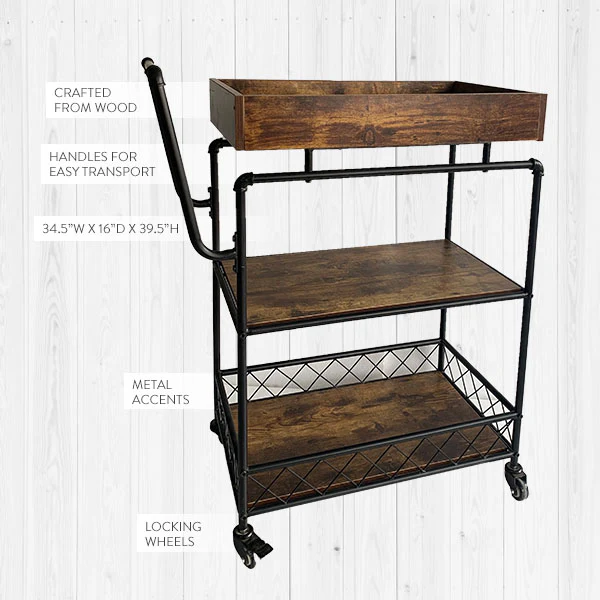 Industrial Farmhouse Rolling Bar Cart