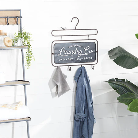 Laundry Room Hanger Sign with Hooks