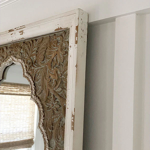 HUGE Scalloped Mirror with Distressed Wooden Frame