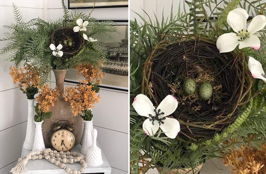 Bird Nest with Fern and Dogwood, Set of 2