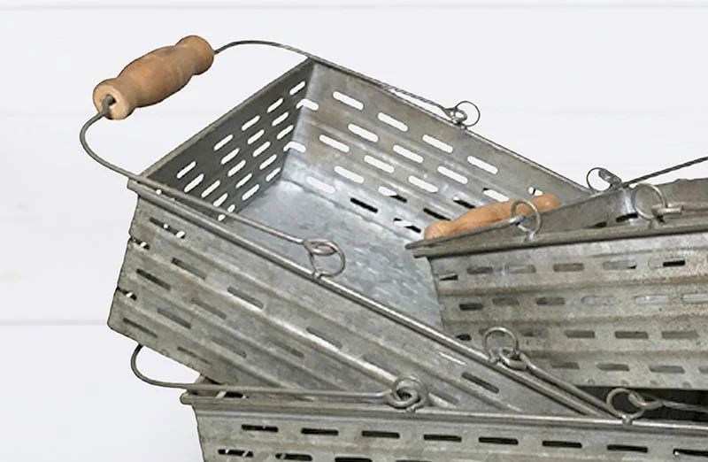 Metal Olive Harvesting Baskets  Set of 3