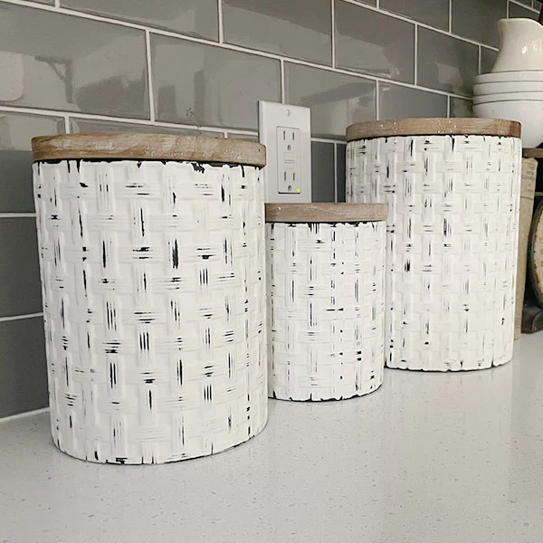 Woven Texture Distressed Canisters with Lids, Set of 3