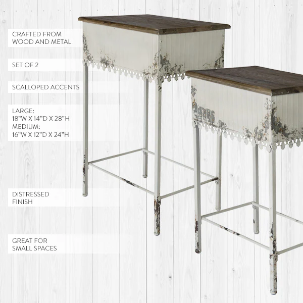 Distressed Scalloped Edge Side Tables, Set of 2