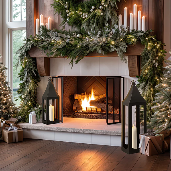 Oversized Handcrafted Metal Outdoor Lanterns, Set of 2