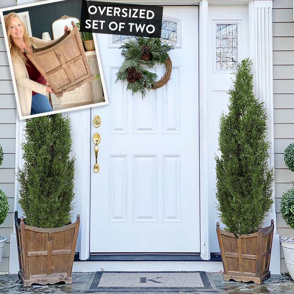 Oversized Wooden Storage Planter Buckets, Set of 2