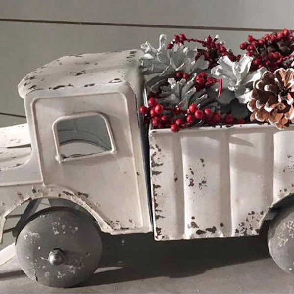 Distressed White Truck Planter