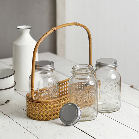 Metal Bamboo Caddy with Mason Jars