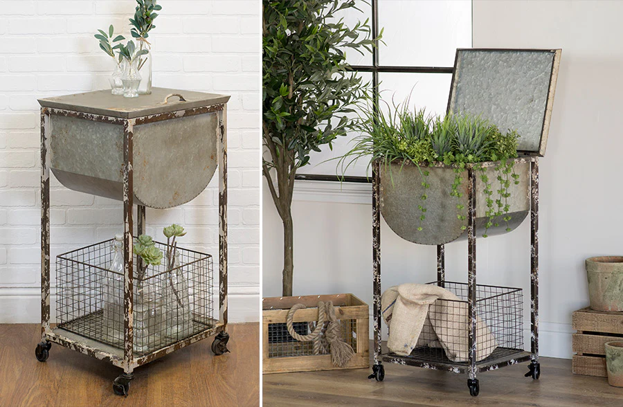 Distressed Wash Tub Storage Side Table