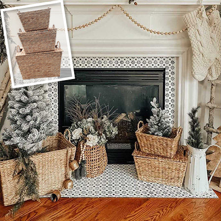 Oversized Woven Hyacinth Baskets with Lids, Set of 3