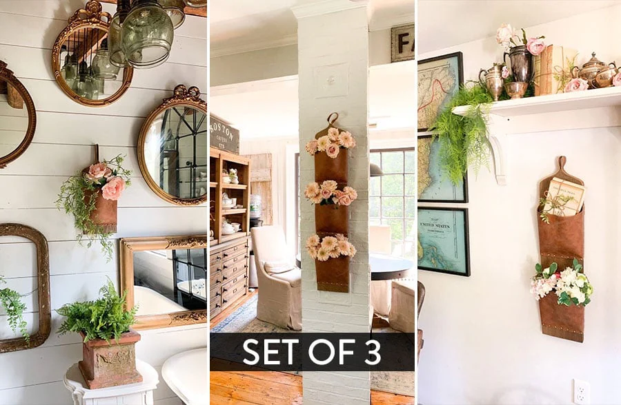 Faux Leather Pocket Wall Cubbies, Set of 3