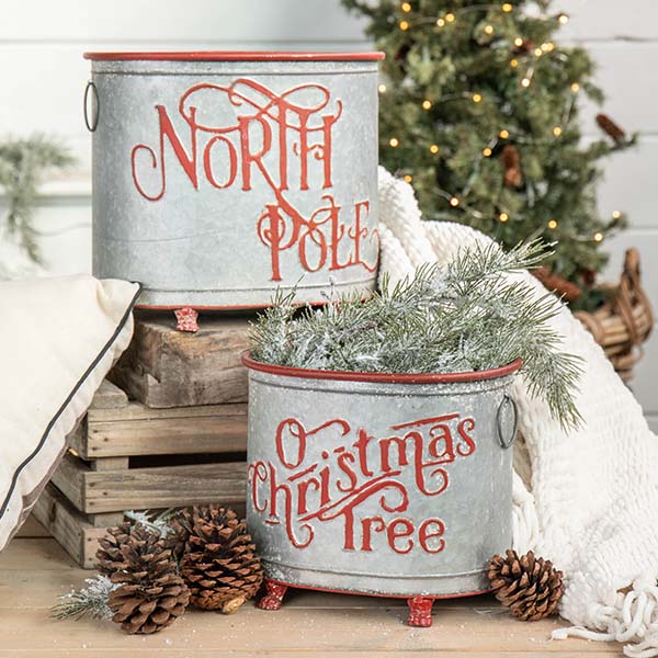 Iron Christmas Planters, Set of 2
