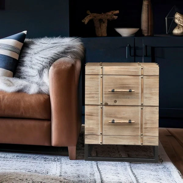 Wooden Storage Cabinet | Rustic Double Drawer