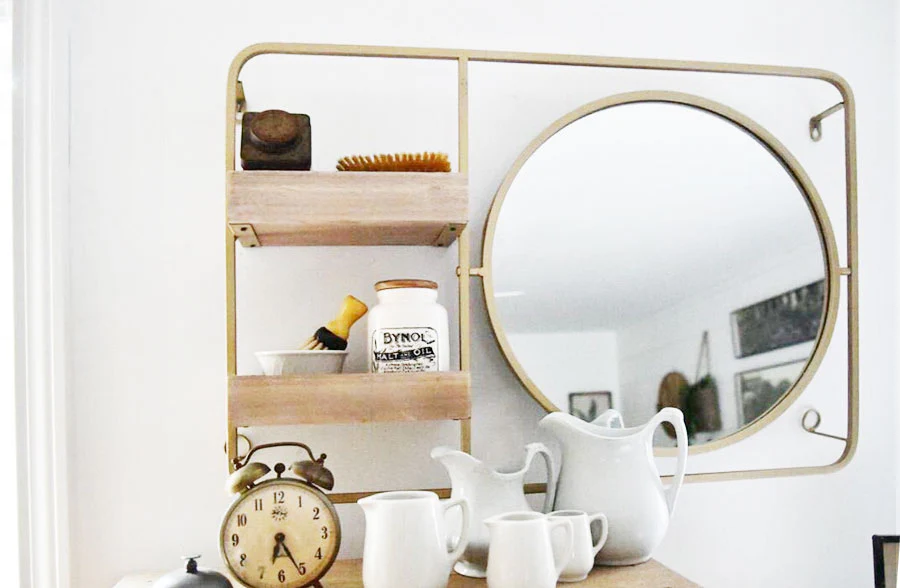 Round Vanity Wall Mirror with Shelving