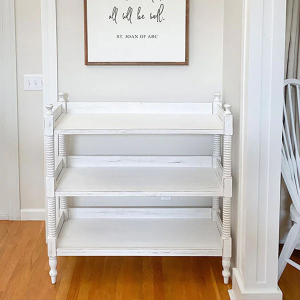 Whitewashed Spindle Table with Wooden Bins