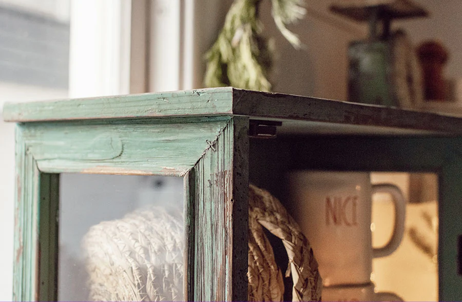 Distressed Turquoise Wood Cabinet
