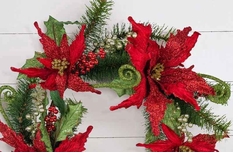 Glittered Poinsettia Wreath