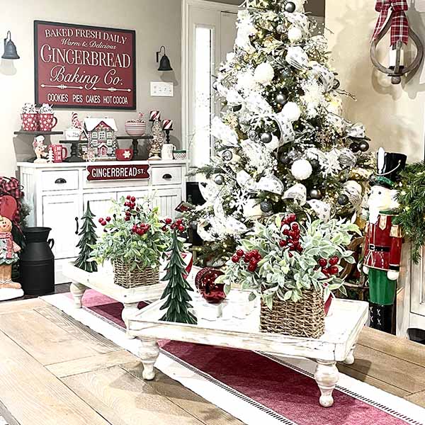 Distressed Wooden Footed Riser Trays, Set of 2