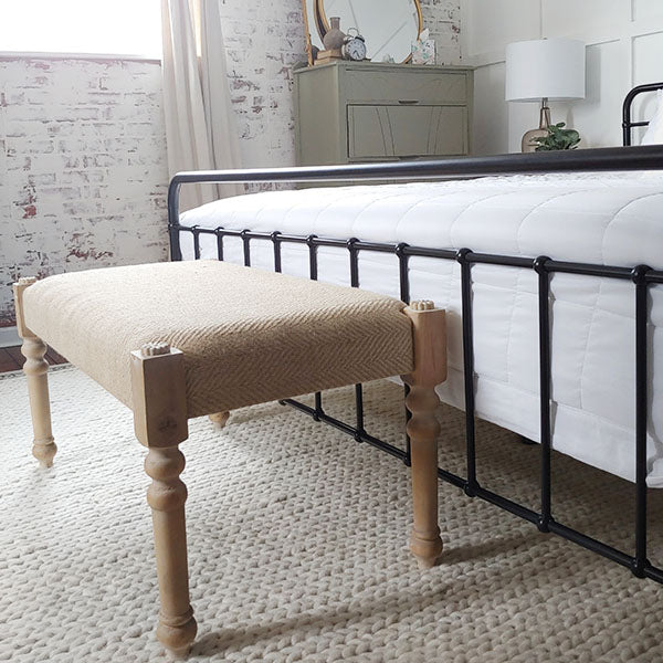 Wood and Burlap Cushioned Bench