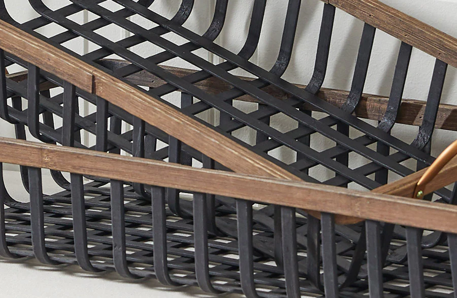 Open Weave Bamboo Framed Trays, Set of Two