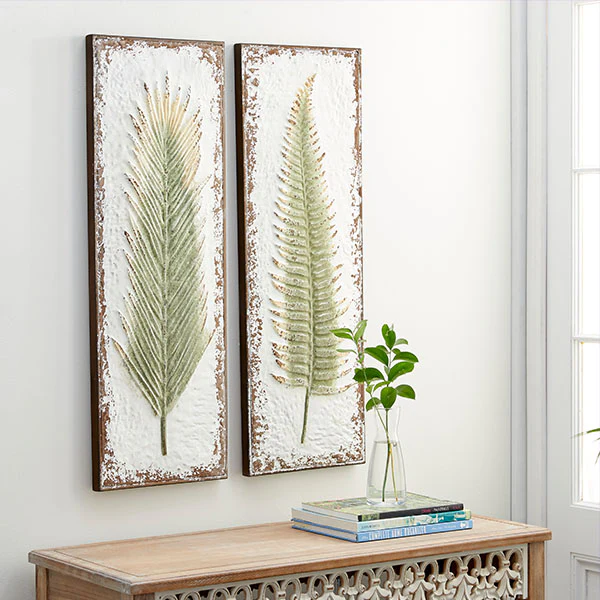 Distressed Metal Leaf Wall Art, Set of 2
