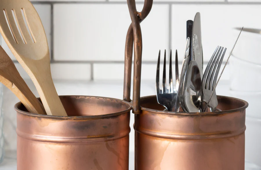 Distressed Finish Copper Utensil Caddy