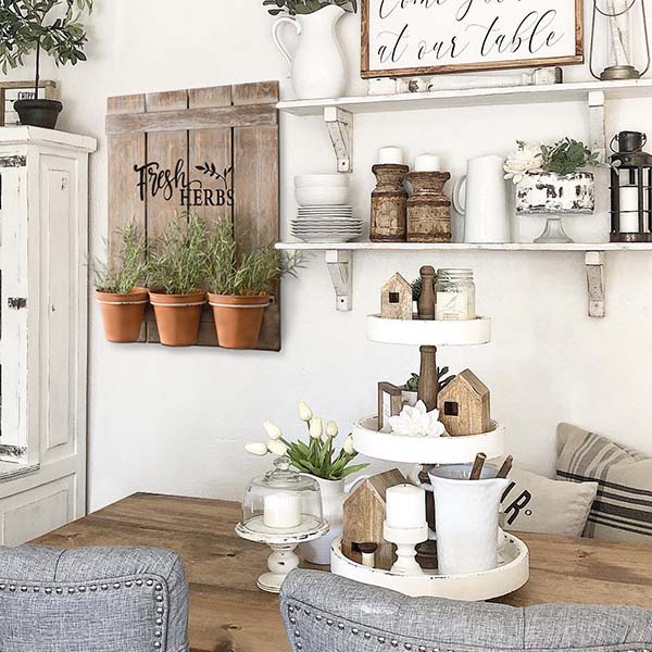 Fresh Herbs Fence Post Sign with Pots