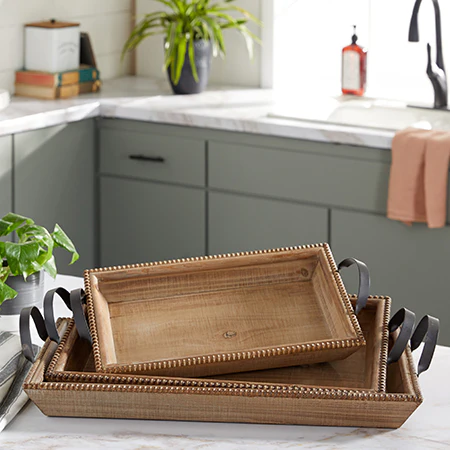 Beaded Edge Wooden Nesting Trays, Set of 3