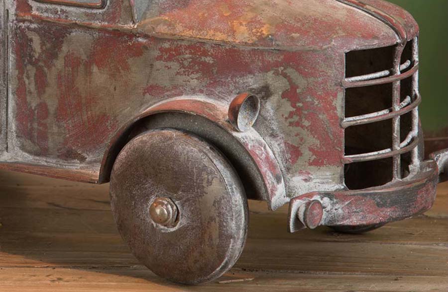 Distressed Metal Antique Finish Red Truck