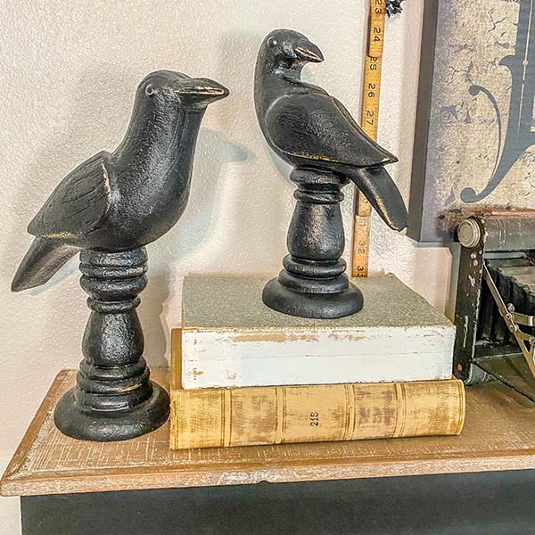 Distressed Raven Statues, Set of 2