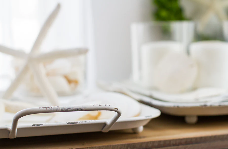 Distressed White Metal Trays, Set of 3
