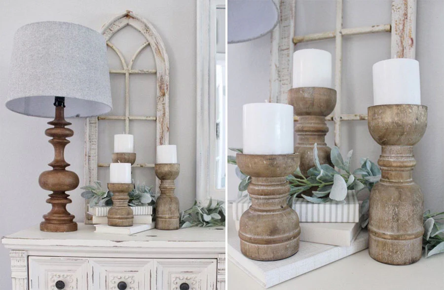 Chunky Wooden Spindle Candle Holders, Set of 3