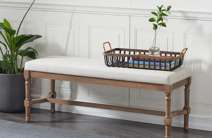 Wooden Cushioned Farmhouse Bench