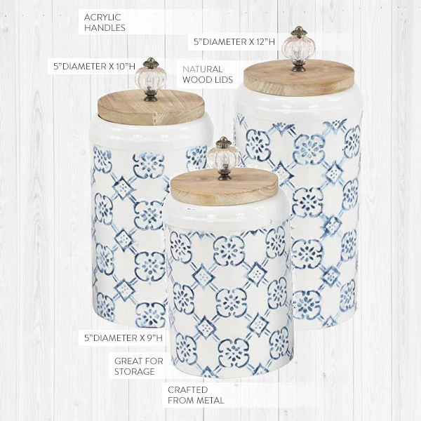 Delft Storage Canisters with Lids, Set of 3